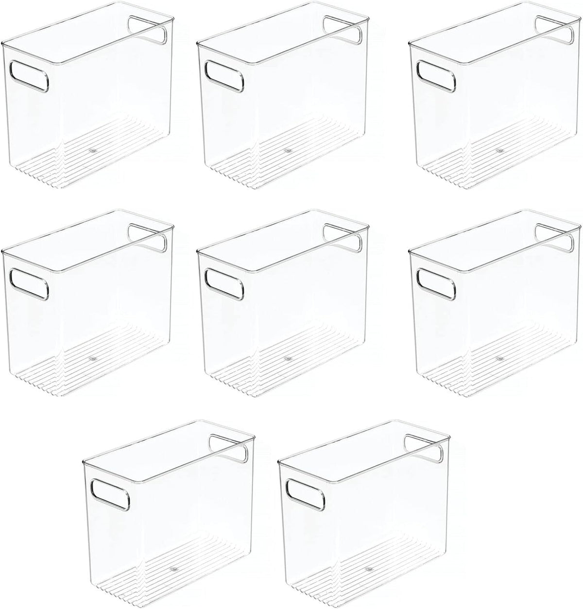 mDesign Plastic Deep Kitchen and Pantry Organizer Storage Bin with Handles for Cabinet, Fridge, Freezer - Food Storage Containers for Snacks, Yogurt Pouches or Fruit, Ligne Collection, 4 Pack, Clear