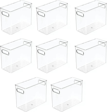 mDesign Plastic Deep Kitchen and Pantry Organizer Storage Bin with Handles for Cabinet, Fridge, Freezer - Food Storage Containers for Snacks, Yogurt Pouches or Fruit, Ligne Collection, 4 Pack, Clear