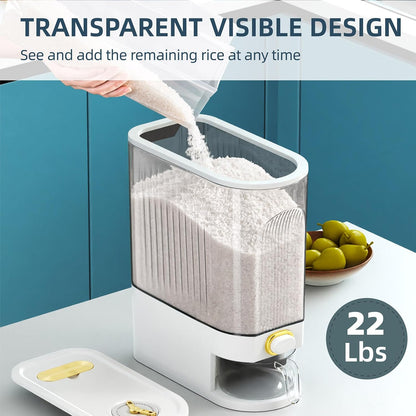 VenDotbi Rice Dispenser, 22-25 Lbs Rice Container with Measuring Cup, Upgraded Built-in Fresh Box, Cereal Dispenser Storage with Lids for Home Kitchen Pantry Rice Soybean Corn-Grey