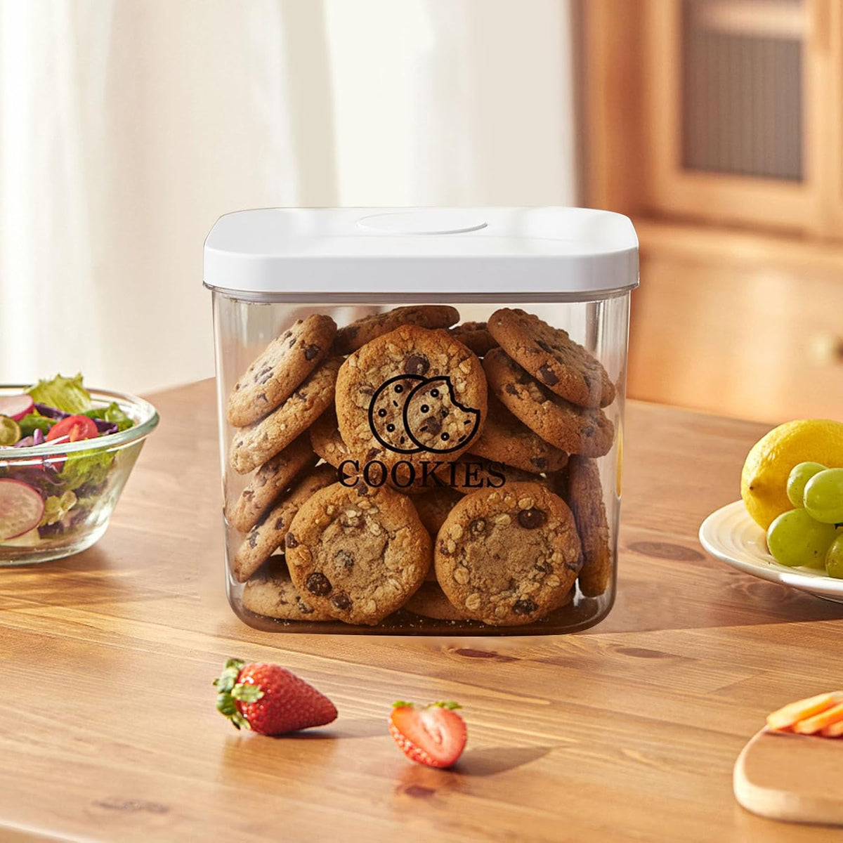 Cookie Jar with Airtight Lid,Bread Box for Kitchen Countertop,Time Recording Bread Storage Container, BPA-Free Plastic Containers for Cookies, Homemade Bread, Toast, Bagel, Donut