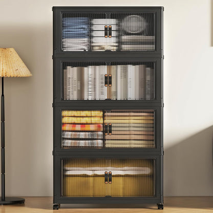 SAILUN 145Gal/580Qt Stackable Storage Bins Folding Collapsible Storage Bins with a Lid, Closet Organizers and Storage,White 26" W x 17" D x 71" H