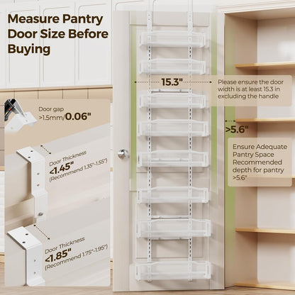 Delamu 8 Tier Over the Door Pantry Organizer, 2in1 Hanging or Wall Mount Spice Rack Seasoning, Adjustable Heavy-Duty Narrow Pantry Door Organizer and Storage for Kitchen Cabinet and Bathroom,12" White