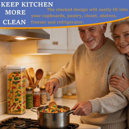 GIEHOUGRIO 2 Pack Clear Pasta Containers, 1.8L Airtight Food Storage Containers with Lids, Kitchen Storage Containers for Spaghetti, Flour, Sugar, Noodles (4.57" x 2.99" x 11.81")