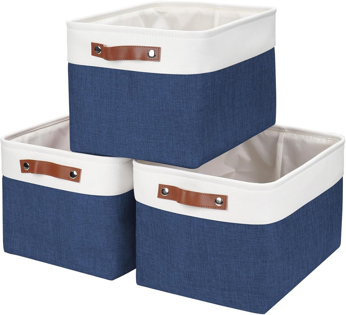 Bagnizer Large Fabric Storage Baskets | 50L Storage Bins, Decorative Linen Closet Baskets with Handles for Organizing, Shelf, Toys, Clothes, Home, Office, Nursery, 17x12x15Inches (Grey&White)