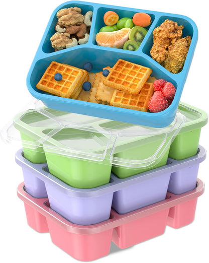 Bento Box Adult Lunch Box (4 Pack), 4-Compartment Meal Prep Container for Kids, Reusable Food Storage Containers with Transparent Lids, No BPA, Microwaveable (Wheat (Green/Blue/Pink/Beige))