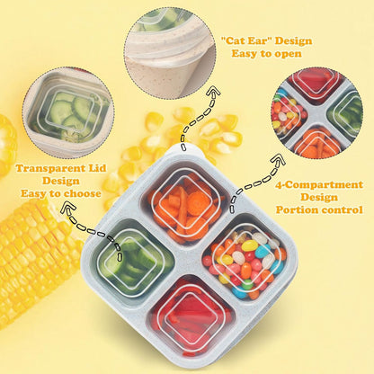 Snack Containers, 4 Compartment Snack Box Containers Bento Box, Reusable Meal Prep Lunch Containers for Adults Kids Toddler, Divided Food Containers for Travel Work School