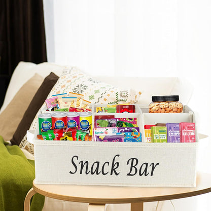 Snack Organizer for Countertop, Trapezoid Fabric Snack Bin Holder with Side Handles, 6 Compartment Snack Basket Container, Lightweight Snack Bar Station Organizer, Kitchen Pantry Storage-Black