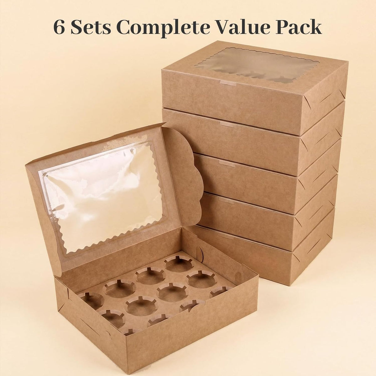 VGOODALL 12 Count Cupcake Boxes, 6PCS Cupcake Container with Window Boxes Holding 72 Pastry Box for Birthday Holiday Party Bakery Supplies 13.2"x9.8"x4"