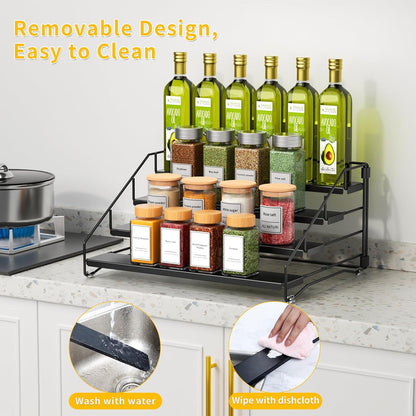 RCHYFEED Spice Rack Organizer for Cabinet Pantry,4 Tier Spice Rack Countertop, Depth Adjustable Spice Organization for Cabinet,Tierd Seasoning Organizer for Cabinet(Black) | for Cabinet Pantry