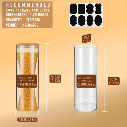 D2scrma 22oz Straight cylindrical Airtight Storage Jars with Bamboo Lid Set of 6 Storage Container Stackable Spice Jar, Kitchen Canister for Sugar, Tea, Cookies and Coffee beans (with Black Lable)