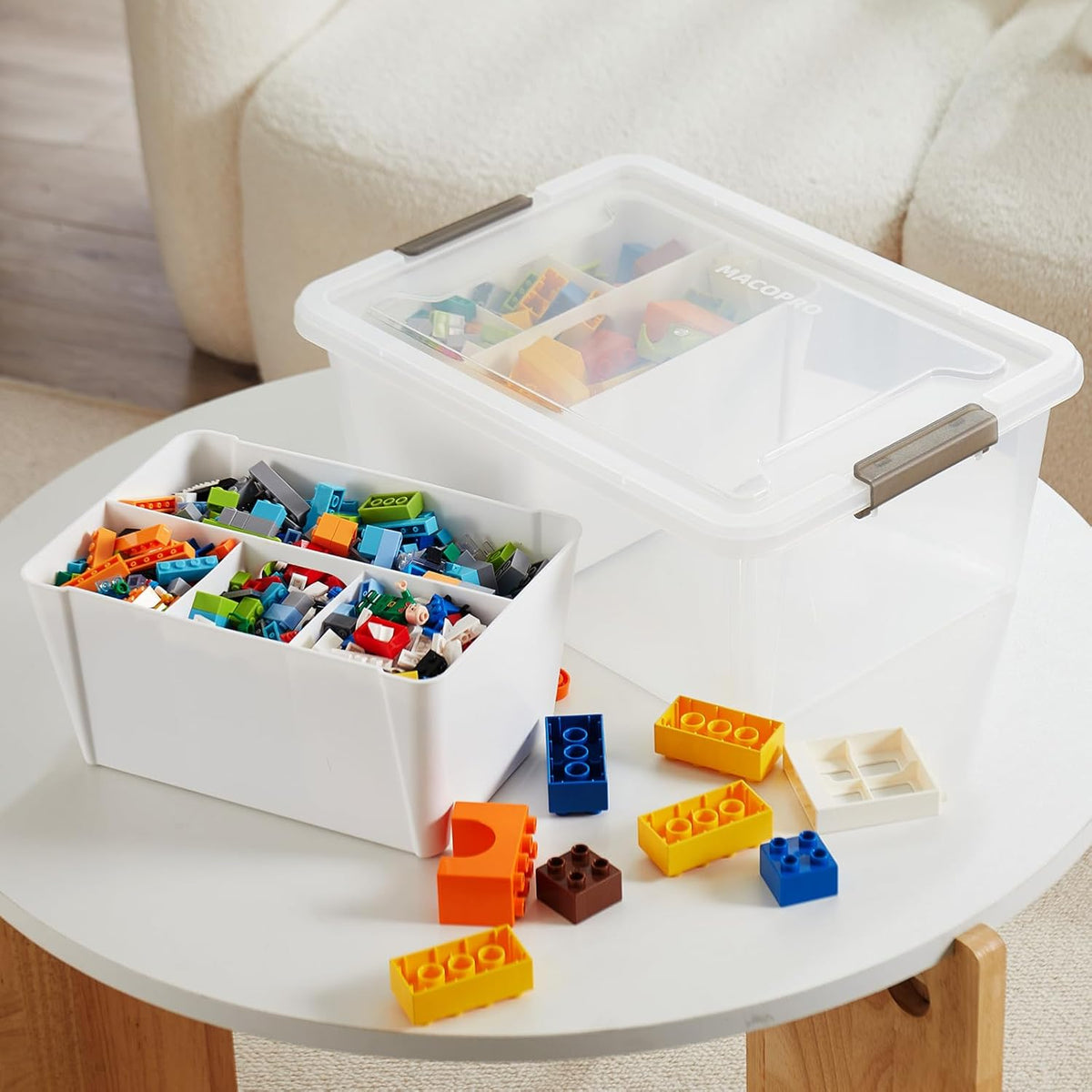 MACOPRO 17 QT Plastic Storage Box with Removable Tray, Bins with Lids, Clear Storage Container for Craft Supplies, Beads, Tools, Sewing, and Playdoh Organization (White, -17QT)