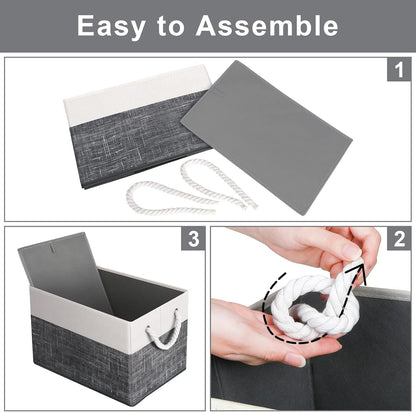 Fab totes Storage Bins, Foldable Storage Baskets for Organizing Toys, Books, Shelves, Closet, Large Storage Box with Rope Handles, Sturdy Organizer Bins, White & Grey