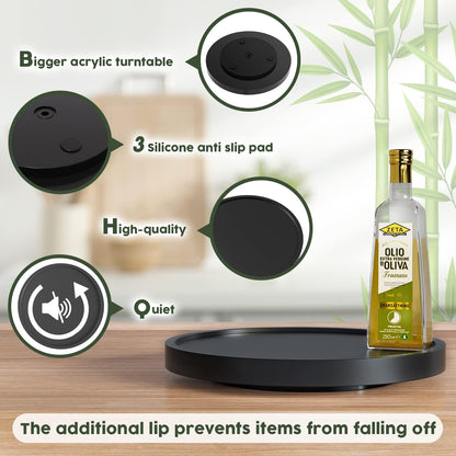 Lazy Susan Organizer, 10 Inch Non-Skid Bamboo Turntable Organizer for Salt Pepper Olive Oil and Spices Next to Stove, Wooden Lazy Susan for Table or Kitchen Countertop Organizer