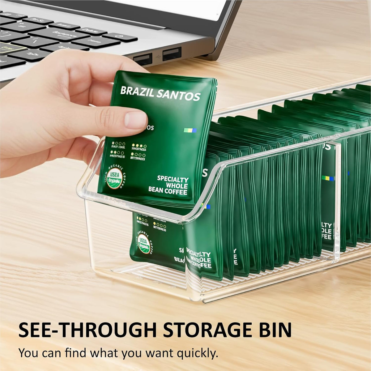 FUCDTEFC Tea Bag Organizer, Tea Bag Holder Box Storage Bin, Clear Tea Packet Plastic Drawer, Sugar Packet, Coffee, Condiment, Spice Bag Holder for Kitchen Cabinet, Countertop, Fridge