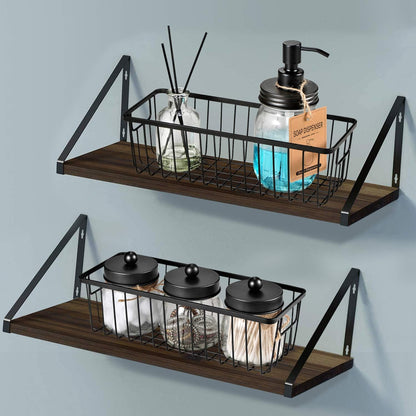 SheeChung Farmhouse Metal Wire Bin Basket with Wall Mount - Small, - Portable Hanging Wall Basket, Rustic Home Storage Organizer for Cabinets, Pantry, Closets, Bathroom, Kitchen,Bedroom(Black)