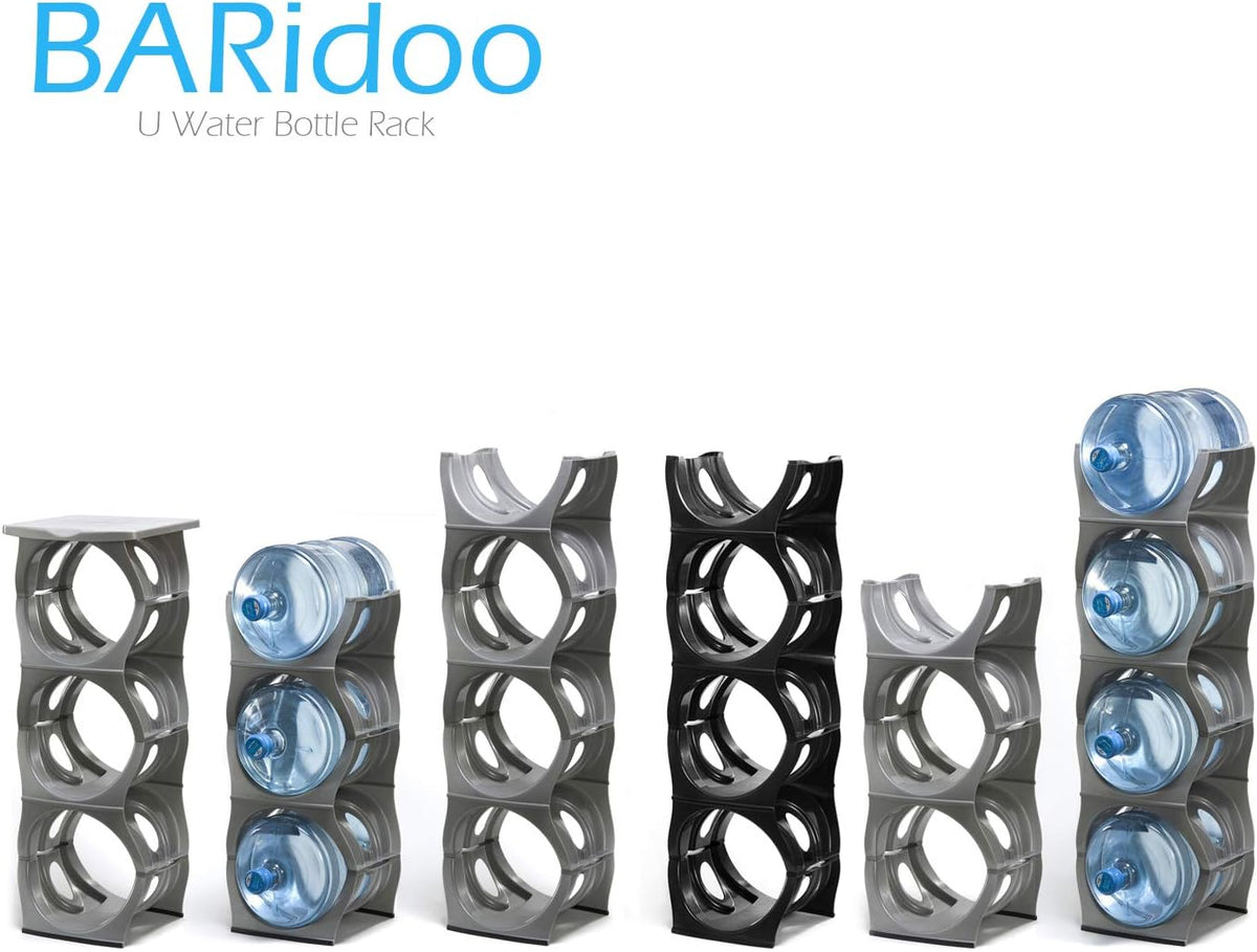 Bariboo Stackable Water Bottle Storage Rack Best Water Jugs 5 Gallon Organizer. Jug Holder for Kitchen, Cabinet and Office Organizing. Reinforced Polypropylene (Silver, 4 No Shelf)