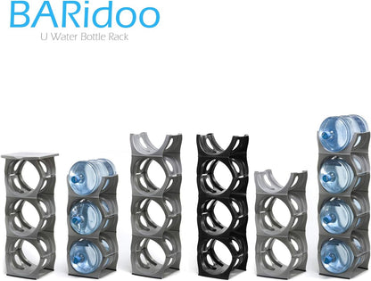 Bariboo Stackable Water Bottle Storage Rack Best Water Jugs 5 Gallon Organizer. Jug Holder for Kitchen, Cabinet and Office Organizing. Reinforced Polypropylene (Silver, 4 No Shelf)