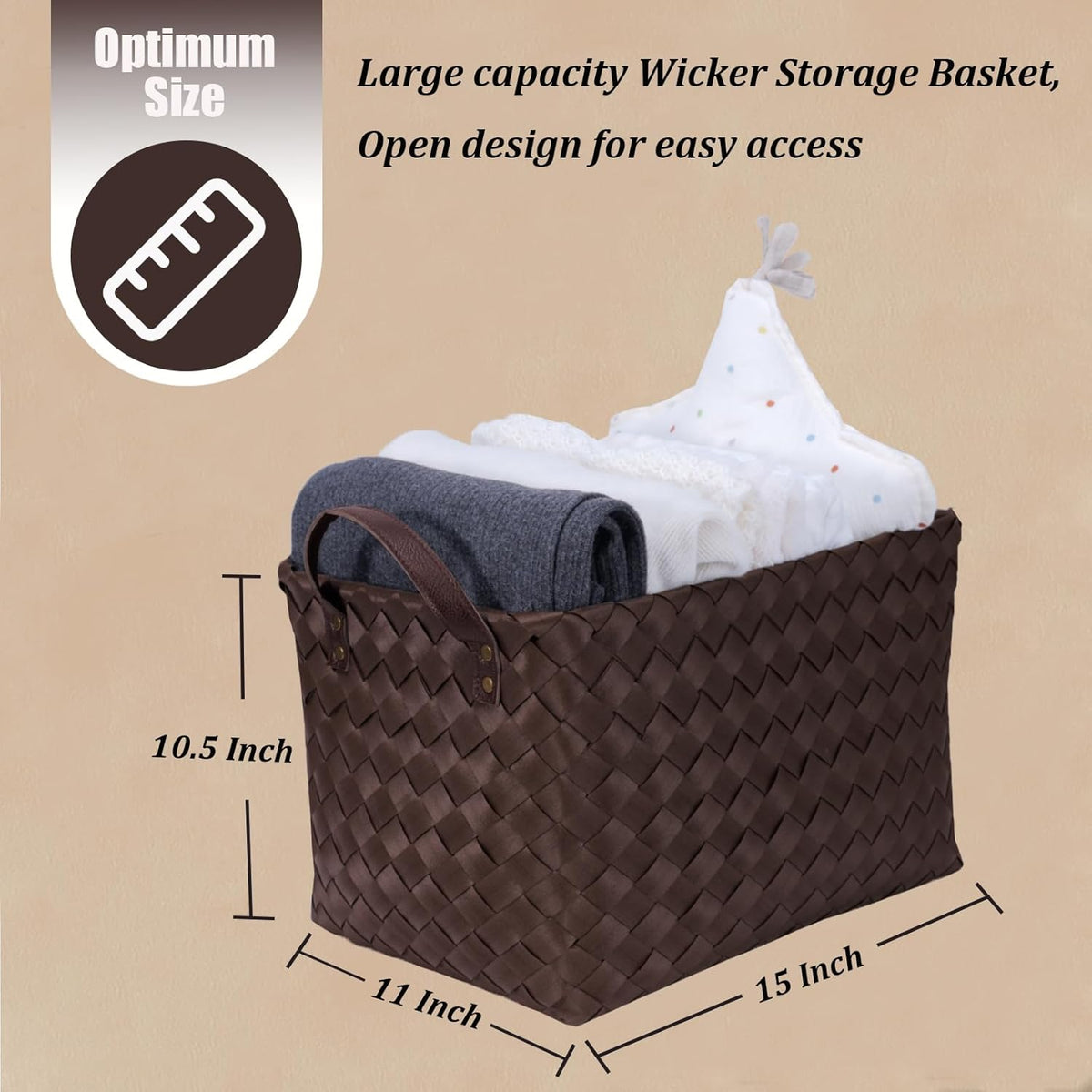 BROWNLILY Handwoven Clothes Basket Laundry Hampers Large Wicker Storage Baskets for Shelves Blankets Closet Storage Bins Car Bedroom Bathroom Organizers and Storage Bath (Pack of 4, Brown)