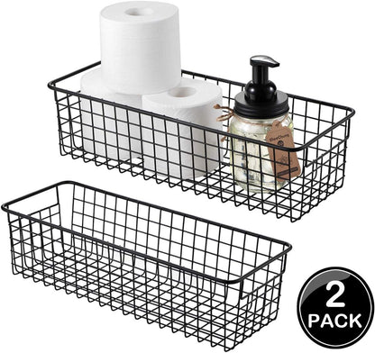 SheeChung Farmhouse Metal Wire Bin Basket with Wall Mount - Small, - Portable Hanging Wall Basket, Rustic Home Storage Organizer for Cabinets, Pantry, Closets, Bathroom, Kitchen,Bedroom(Black)