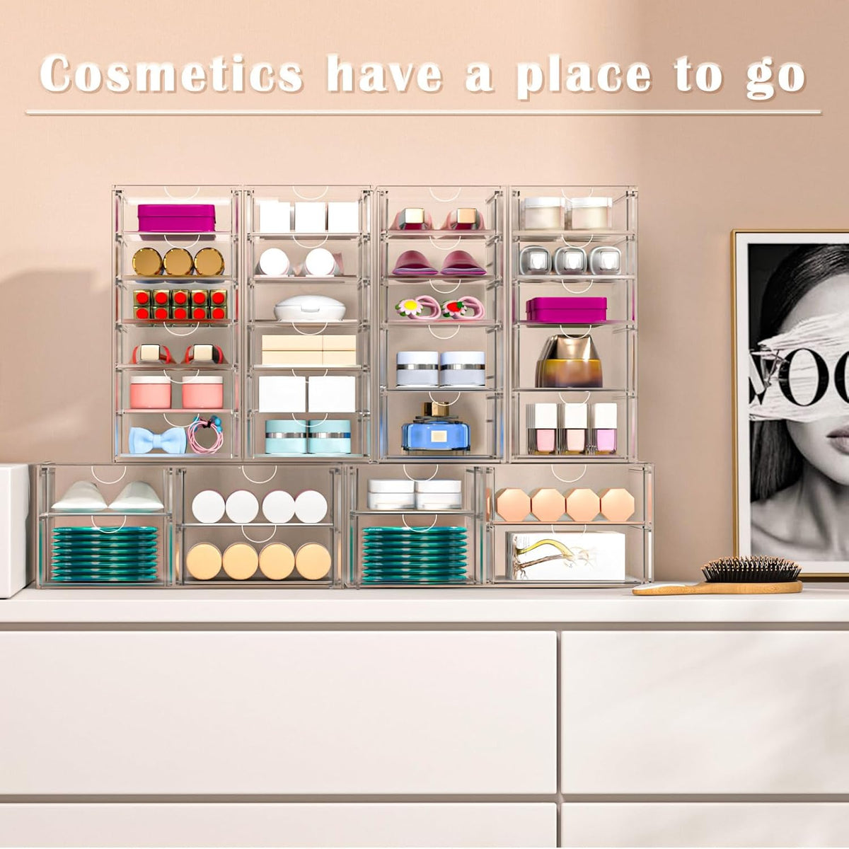 Acrylic Makeup Organizer with 13 Drawers, Bathroom Counter Organizer, Acrylic Organizers, Desk Organizer, Office Supplies, Storage Drawers for Cosmetic, Pencil, Coffee, etc 3 Pack