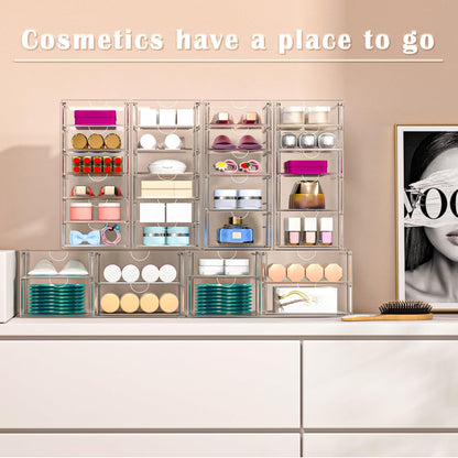 Acrylic Makeup Organizer with 13 Drawers, Bathroom Counter Organizer, Acrylic Organizers, Desk Organizer, Office Supplies, Storage Drawers for Cosmetic, Pencil, Coffee, etc 3 Pack