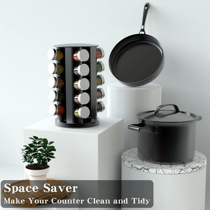 Handisen Rotating Spice Rack Organizer for Cabinet, Spice Racks Storage with 20 Jars, Spinning Spice rack for Kitchen Countertop, Spice Holder,Seasoing Storage Racks, Black