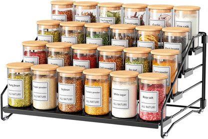 RCHYFEED Spice Rack Organizer for Cabinet Pantry,4 Tier Spice Rack Countertop, Depth Adjustable Spice Organization for Cabinet,Tierd Seasoning Organizer for Cabinet(Black) | for Cabinet Pantry