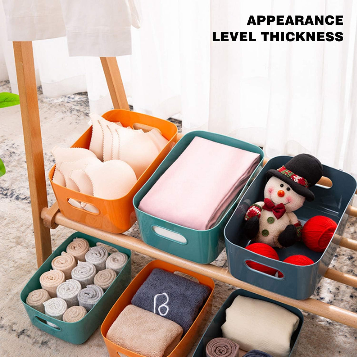 OWill 7-Pack Plastic Storage B-ins 4.2L, Small Organizer Bins for Classroom Kitchen Pantry Bathroom, Clear Storage Baskets for Shelves, Durable Containers for Bath Toy Storage & Home Organization
