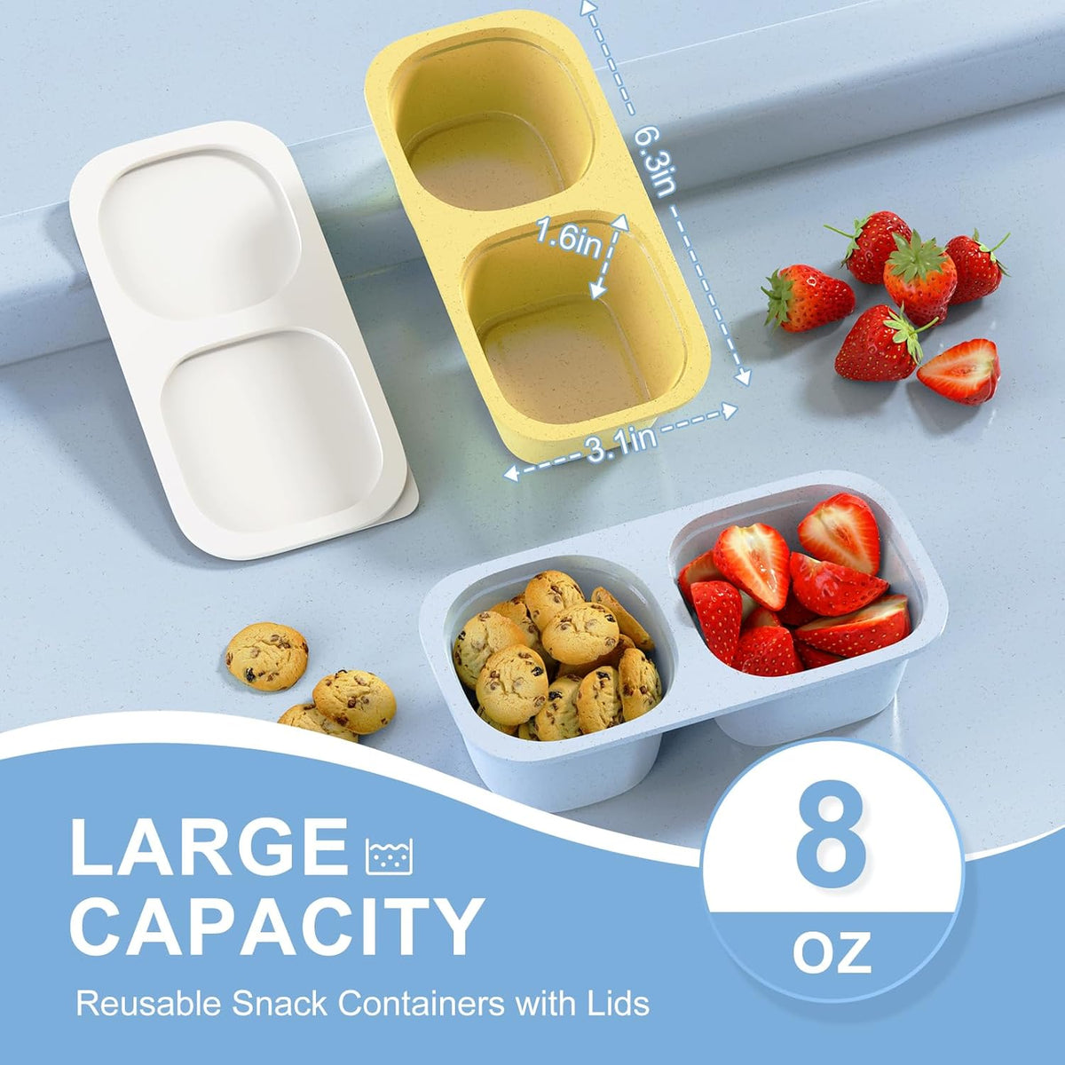 Snack Pack Containers for Kids, Reusable Snack Containers with Lids, 2 Compartment Small Bento Snack Box, BPA-Free, Lunchbox Accessories for Travel