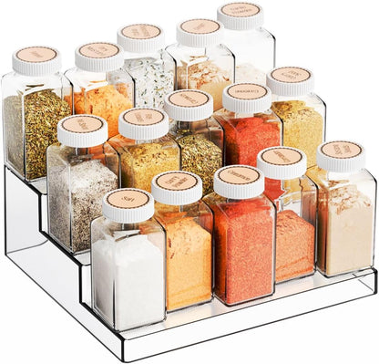 Yieach 2 Pack 3 Tier Clear Acrylic Spice Rack Organizer for Cabinet and Pantry Shelf - 10.3″L Small Tiered Spice Rack and Step Shelves for Vitamin,Medicine Bottle,Jar,Can,Seasoning,Condiment Organizer