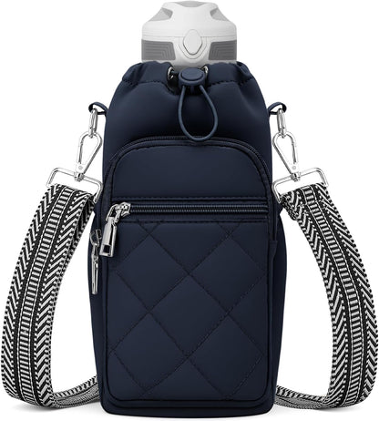 SYTRAH Water Bottle Carrier Bag with Strap, Water Bottle Purse with Phone Pocket 40oz for Walking Hiking