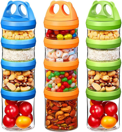 SELEWARE Portable Stackable Food Storage Containers for Snacks Formula Powder and Drinks Twist Lock System Airtight Leak-proof BPA and Phthalate Free 4 Piece Jars 31oz Blue