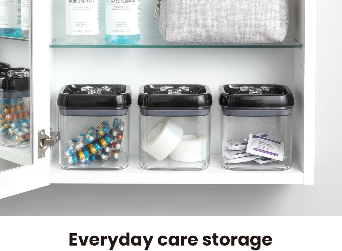 Felli Flip Tite Storage Container with Built-In Spoon & Airtight Lid 5” Large-M Ring Flip Top, Stackable Acrylic Canister for Sugar Flour Powder, Kitchen Pantry Organizer (1.8qt), 2 spoons