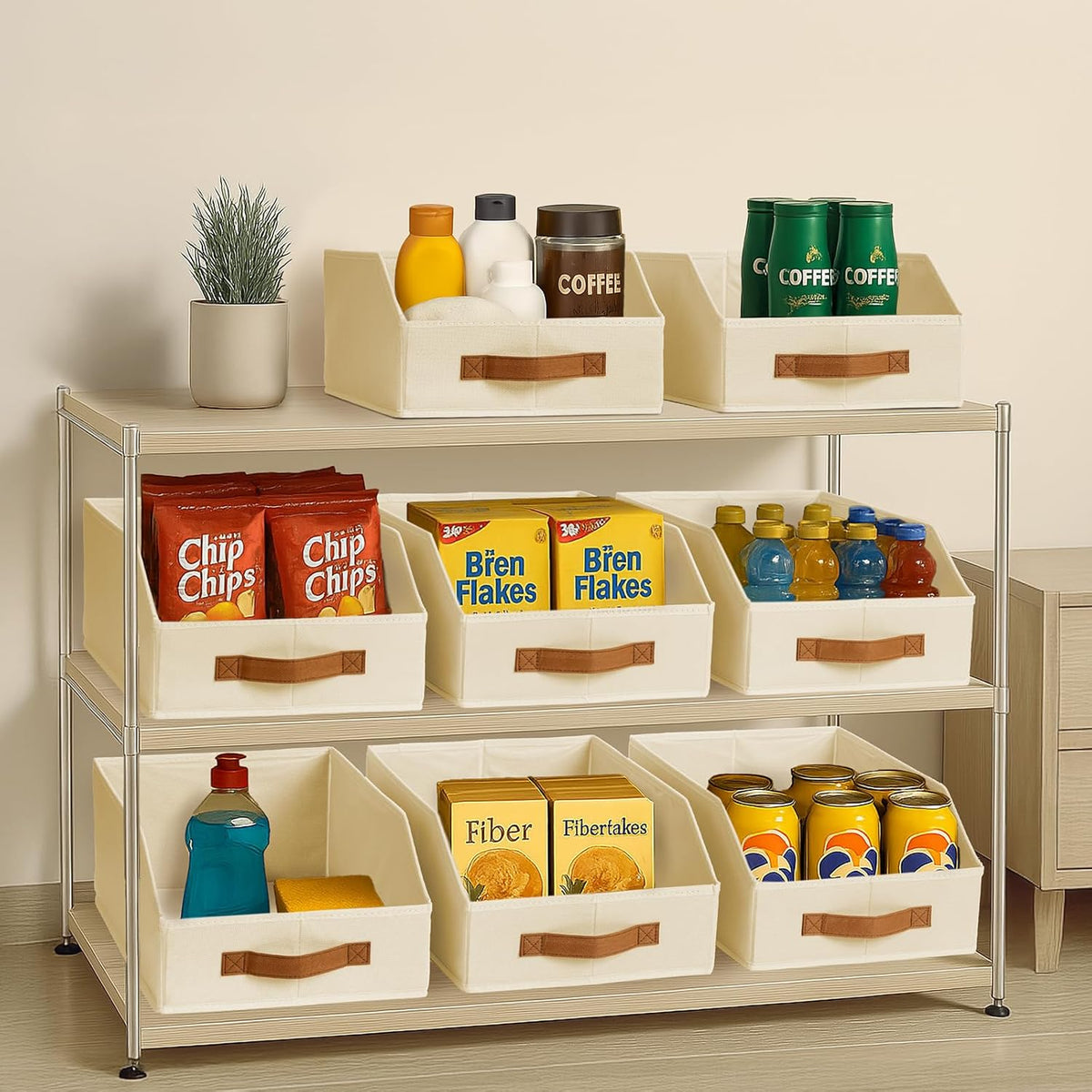 Homsorout Fabric Storage Bins for Organizing - Large Trapezoid Collapsible Storage Bins with Front Handle, Closet Organizers and Storage for Bedroom, Home Shelves, Small Spaces, Beige