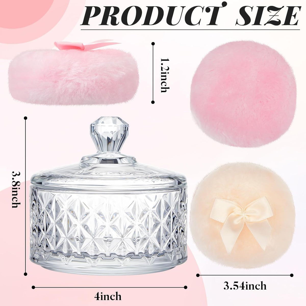 Tioncy 3 Pcs Large Body Powder Puff and Container Valentine's Day gift Powder Container with Puff Crystal Case Soft Washable Reusable Velour Face Body Glitter Wet Dry Makeup (Classic,Clear)