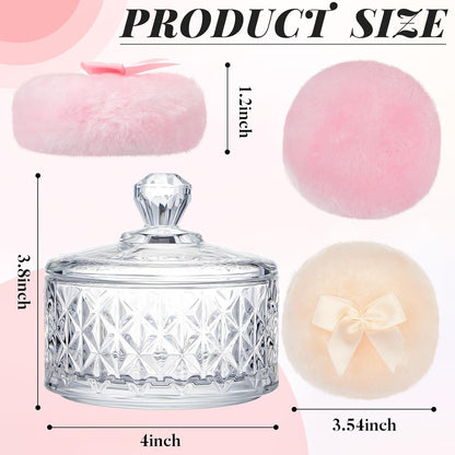 Tioncy 3 Pcs Large Body Powder Puff and Container Valentine's Day gift Powder Container with Puff Crystal Case Soft Washable Reusable Velour Face Body Glitter Wet Dry Makeup (Classic,Clear)