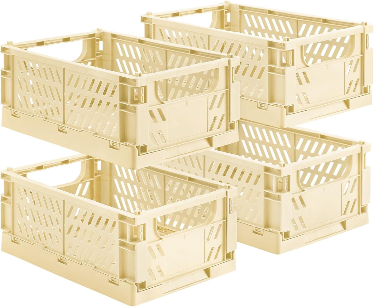 HUUSMOT 6-Pack Small Pastel Plastic Storage Baskets, Collapsible Crates for Organizing, Space-Saving Mini Bins for Classroom, Kitchen, Office, Bedroom (5.9" x 3.8" x 2.2")