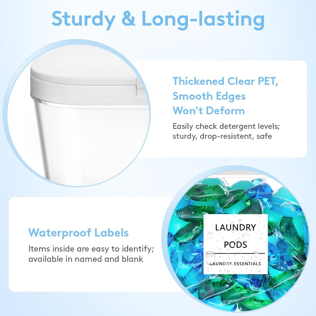 Lifewit Laundry Pods Container with Pop-up Lid, Laundry Room Organization, Dryer Sheet Holder for Washing Powder Scent Booster Beads, 2700 +2000ml/0.72+0.5gal,3 Pcs
