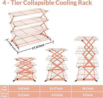 Geesta 2/3/4-Tier Upgraded Collapsible Cooling Rack with Adjustable 3 Setting Design Stackable Roasting Cooking Drying Wire Cooling Rack for Cookies Baking Gifts for Women