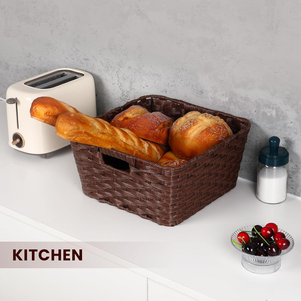 Onlytak Large Wicker Storage Basket, Metal Frame, Set of 2, Washable Waterproof, 15" x 10.3" x 5.2", Brown Color, Woven Basket for Pantry, Toilet, Bathroom, Bedroom, Patio