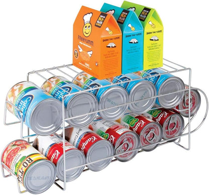 mDesign 2-Tier Metal Wire Standing Pop/Soda and Food Can Dispenser Storage Rack Organizer with Top Shelf for Kitchen Pantry, Countertop, Cabinet - Holds 12 Cans - Chrome