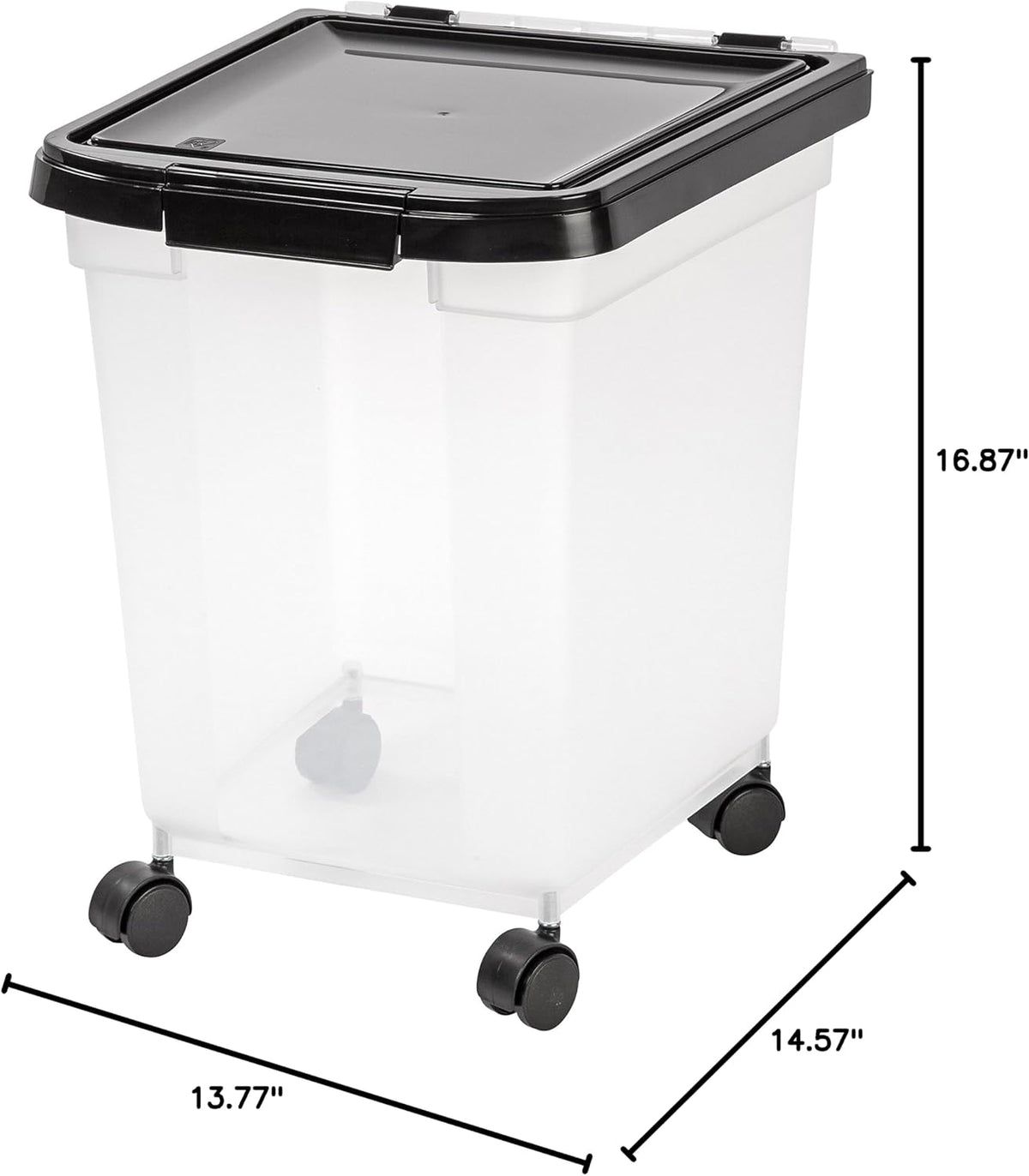 IRIS USA Airtight Dog Food Storage Container, WeatherPro, Up to 50 lbs, Removable Wheels, for Dog Cat Bird and Other Pet Food Storage Bin, Keep Fresh, Translucent Body, Made in USA, Clear/Gray