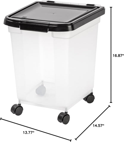 IRIS USA Airtight Dog Food Storage Container, WeatherPro, Up to 50 lbs, Removable Wheels, for Dog Cat Bird and Other Pet Food Storage Bin, Keep Fresh, Translucent Body, Made in USA, Clear/Gray