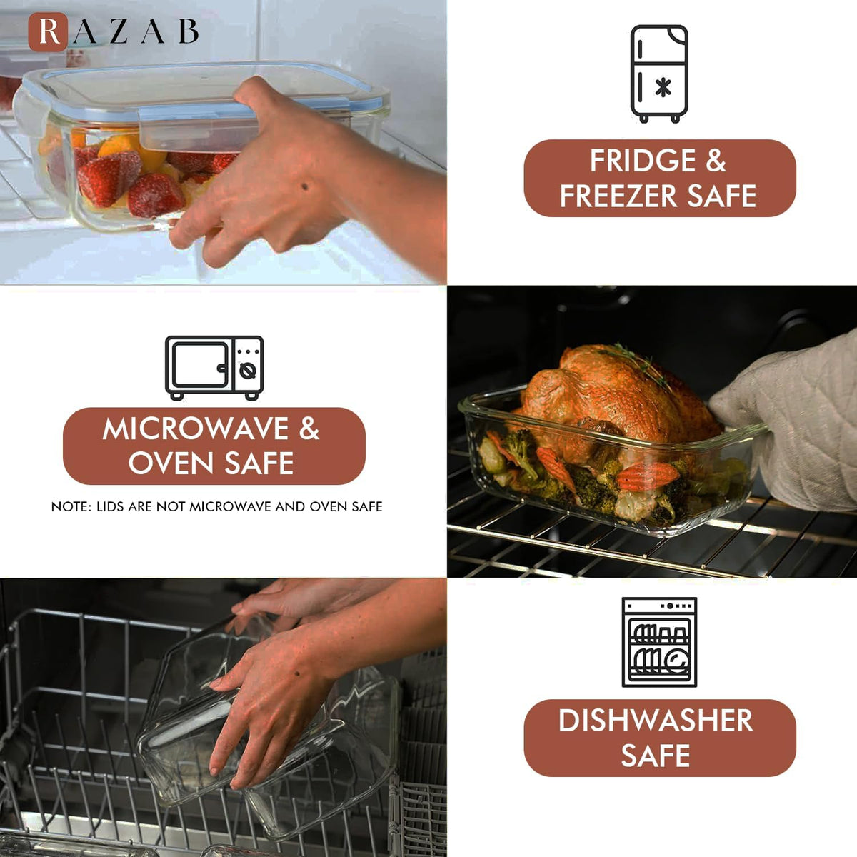 8 Cups/ 63 Oz 4 Piece (2 containers + 2 Lids) Large Glass Food Storage/ Baking Containers with Locking Lids . Ideal for Storing food, vegetables or fruits. BPA Free & Leak Proof -Microwave, Oven Safe
