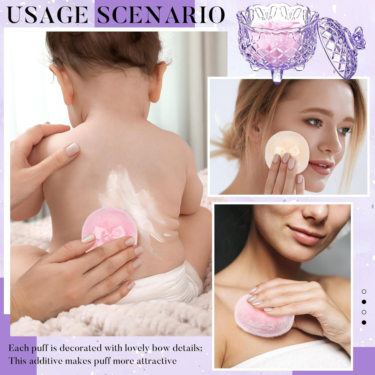 Tioncy 3 Pcs Large Body Powder Puff and Container Valentine's Day gift Powder Container with Puff Crystal Case Soft Washable Reusable Velour Face Body Glitter Wet Dry Makeup (Classic,Clear)
