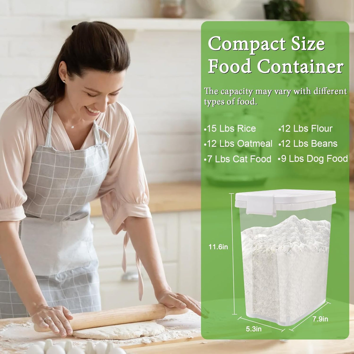 Tight-Lock Rice Container 10-15 Lbs - Airtight Flour Container with Scoop - Food-Grade Plastic Food Storage Container for Cereal, Sugar - Dry Food Dispenser for Kitchen, Pantry Organizers and Storage