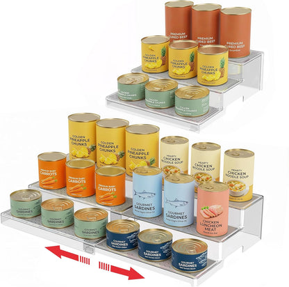 Expandable Can Rack Organizer 2 Pack, 3-Tier Adjustable Length | Set of 2 Holds Up to 36 Cans, Stability with Non-Skid Shelf, Canned Goods Storage Display for Pantry, Cabinet