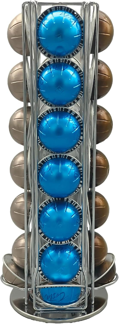 Miuly Coffee Capsule Holder For Nespresso Vertuoline, Coffee Capsule Stands Rotating Pod Rack holds 28 Nespresso Vertuo Pods, Black