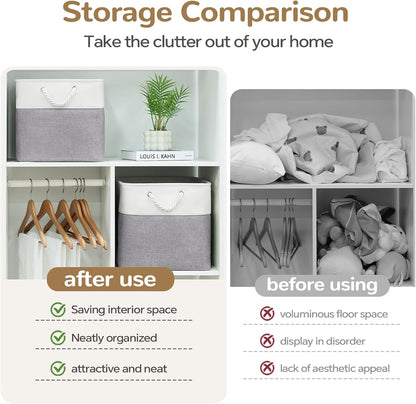 Large Storage Baskets- 15.7x11.8x8.26 inch Storage Bins for Shelves and Closet Organizing, Foldable Fabric Bin for Home Organization Clothes and Laundry (3-Pack, White&Khaki)