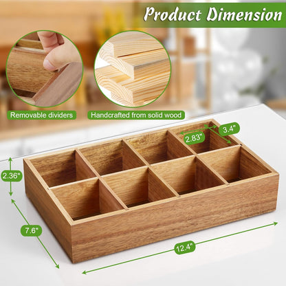 DRASTAR Tea Bag Organizer, Acacia Tea Bag Holder, Tea Storage Containers with 3 Slots, Wooden Tea Storage Accessories, Mini Tea Bag Caddy Box for Countertop